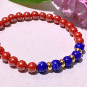 D96 Bead Bracelet: Vermilion-Green Five Fortunes Auspicious